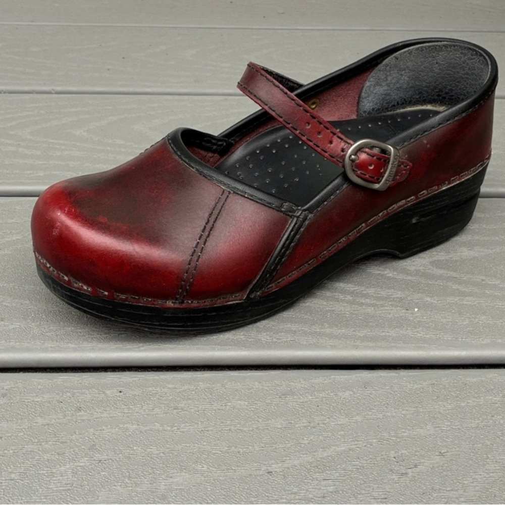 Dansko Marcelle Mary Jane Leather Clogs in Black Cherry - EU 41